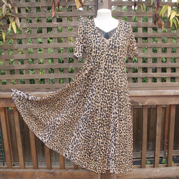 Vintage 90's NOSTALGIA Leopard Lace Maxi Dress S